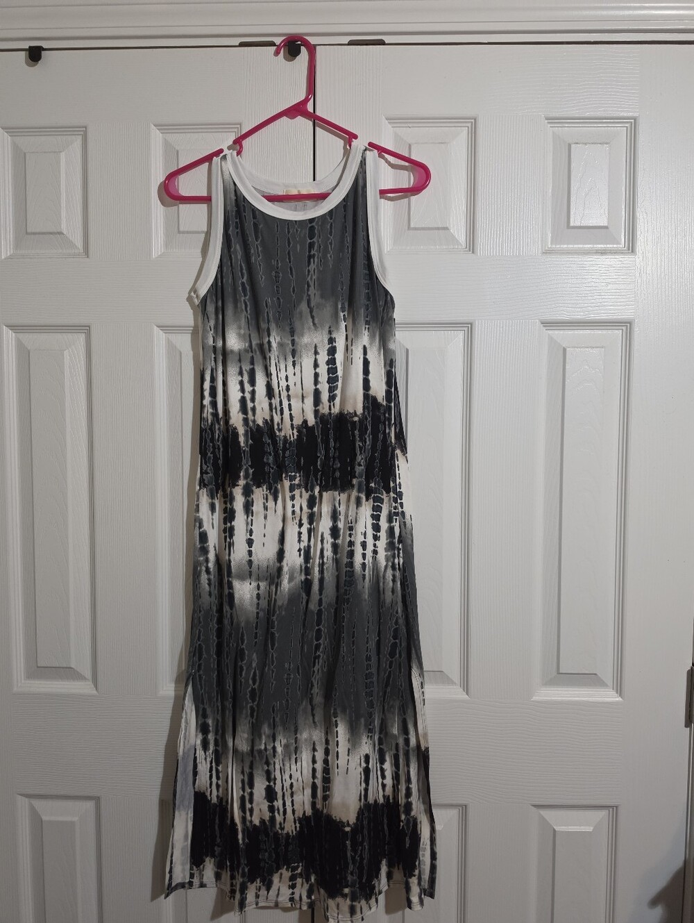 Perfect Peach Grey & Black Tie Dye Tank Maxi Dress with Slits - Size S